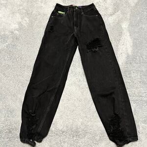Empyre Jeans Womens 2 (25x29) Black Baggy Skater Distressed